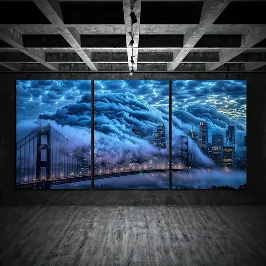 3pcs Golden Gate Bridge Sky Mist Clouds Metal Print Ready to Hang Art