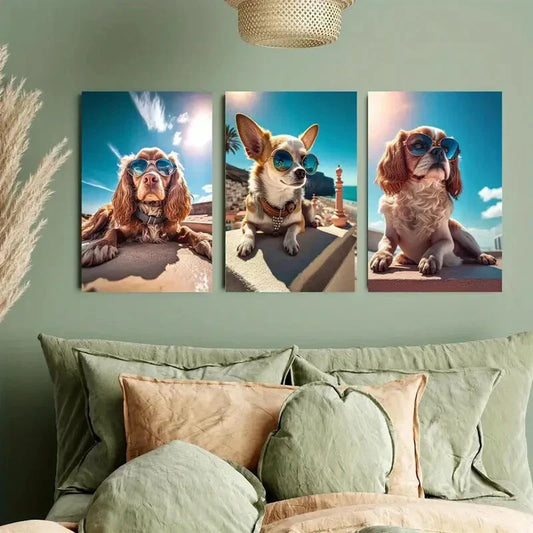 3pcs Chihuahua Beach Scene Metal Print Ready to Hang Art