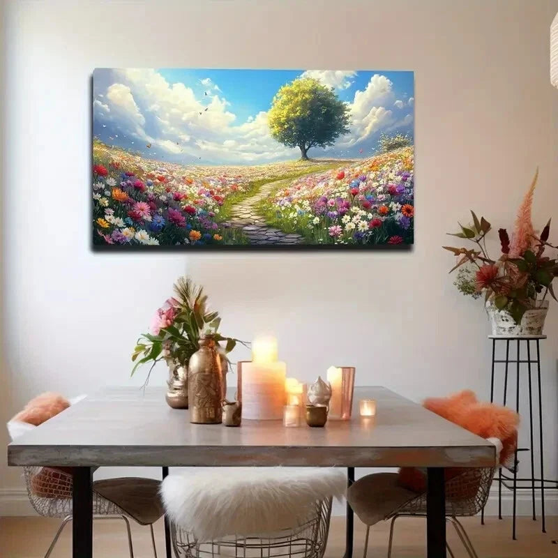 Lush Greenery Serene Blue Sky Wall Art Canvas Office Home Room Framed 120x60cm