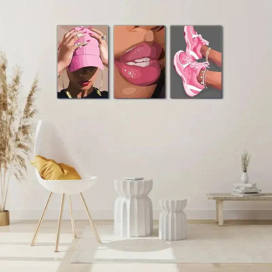 3pcs Featuring Black Woman Art Perfume Illustrate Metal Print Ready to Hang Art