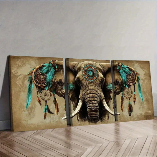 3pcs Dream catchers and elephants Wall Art Set Canvas Framed 40x60cm - High Quality Print 100% Australian Made Wall Canvas Ready to Hang