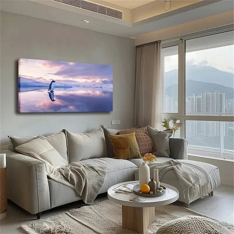Minimalist Winter Penguin Wall Art Canvas Office Home Room Framed 120x60cm