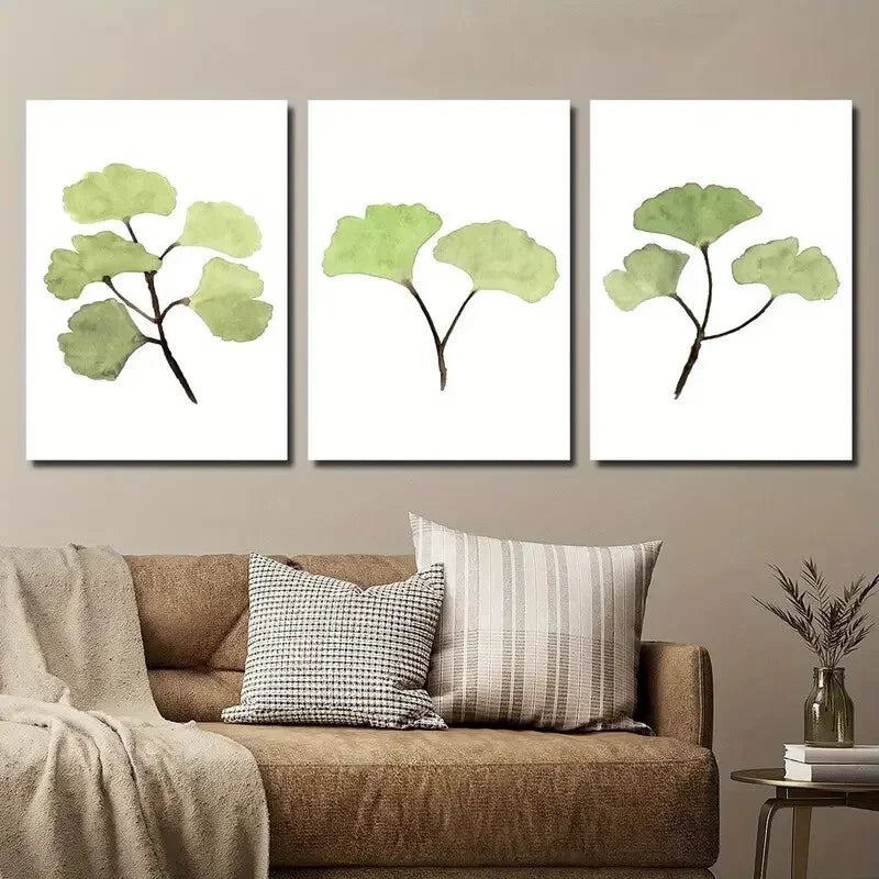 3pcs Green Plant Ginkgo simple Plant Leaf Metal Print Ready to Hang Art
