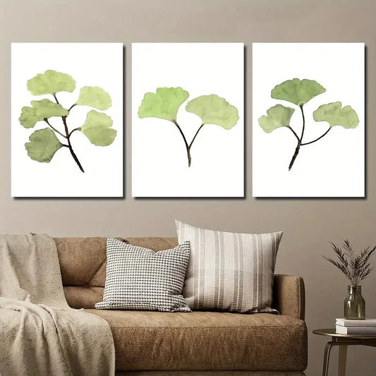 3pcs Green Plant Ginkgo simple Plant Leaf Metal Print Ready to Hang Art