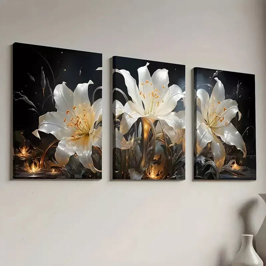 3pcs Modern Light Luxury Golden Floral Wall Art Set Canvas Framed 40x60cm - High Quality Print 100% Australian Made Wall Canvas Ready to Hang