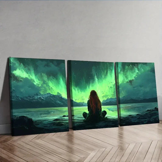 3pcs Northern Lights & Mountain Landscape Wall Art Set Canvas Framed 40x60cm - High Quality Print 100% Australian Made Wall Canvas Ready to Hang