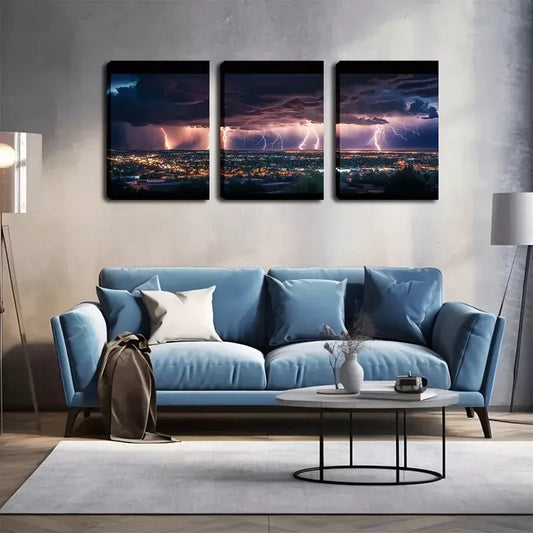3pcs Lightning That Amazes Neighbors Wall Art Set Canvas Framed 40x60cm - High Quality Print 100% Australian Made Wall Canvas Ready to Hang