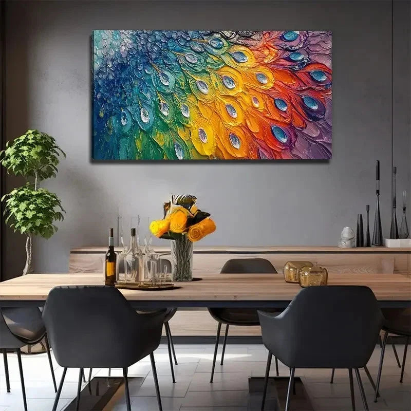 Peacock Feather Atmosphere Wall Art Canvas Office Home Room Framed 80x45cm