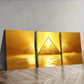 3pcs A glowing yellow triangle  Wall Art Set Canvas Framed 40x60cm - High Quality Print 100% Australian Made Wall Canvas Ready to Hang