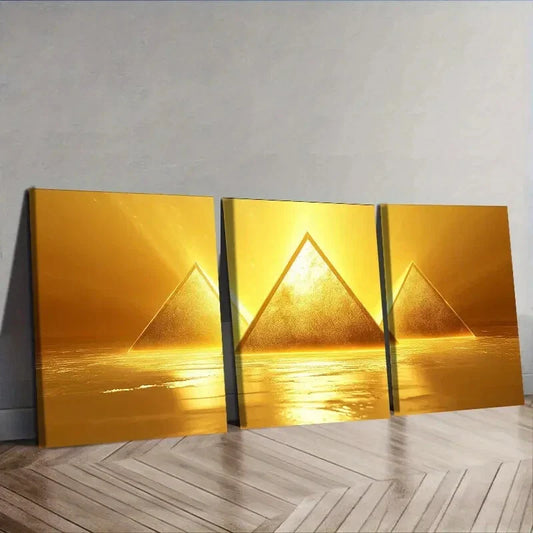 3pcs A glowing yellow triangle  Wall Art Set Canvas Framed 40x60cm - High Quality Print 100% Australian Made Wall Canvas Ready to Hang