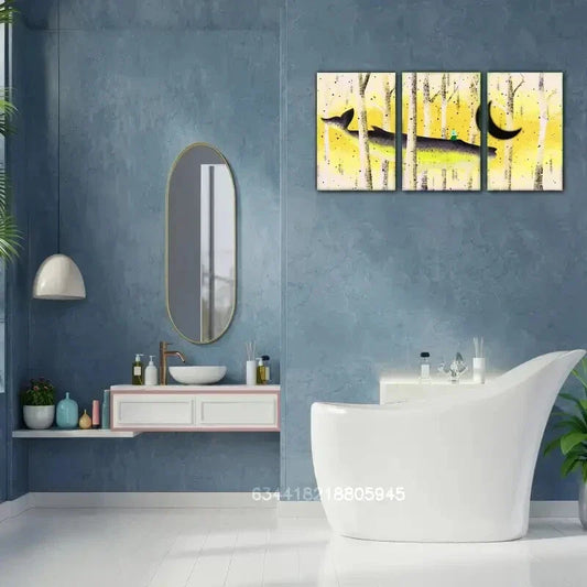 3pcs A Great Shark Is Swimming Through The Forest, Metal Print Ready to Hang Art
