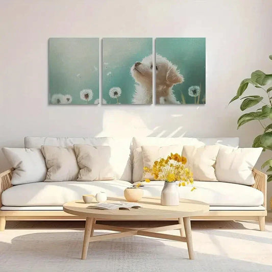 3pcs Cute White Puppy Metal Print Ready to Hang Art