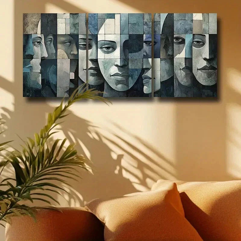 3pcs Many Faces Abstract Design Metal Print Ready to Hang Art