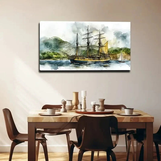 Vintage Nautical Ship Sailboat Wall Art canvas office home room framed 120x60cm