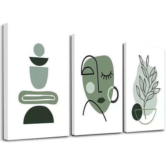 3pcs Minimalist Monochrome Botanical design Wall Art Set Canvas Framed 40x60cm - High Quality Print 100% Australian Made Wall Canvas Ready to Hang