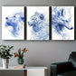 3pcs Abstract Blue Furry Beasts Animals Metal Print Ready to Hang Art