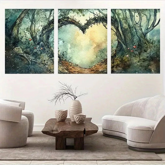 3pcs Nature Pathway Enchanted Forest Heart Arch Wall Art Set Canvas Framed 40x60cm - High Quality Print 100% Australian Made Wall Canvas Ready to Hang