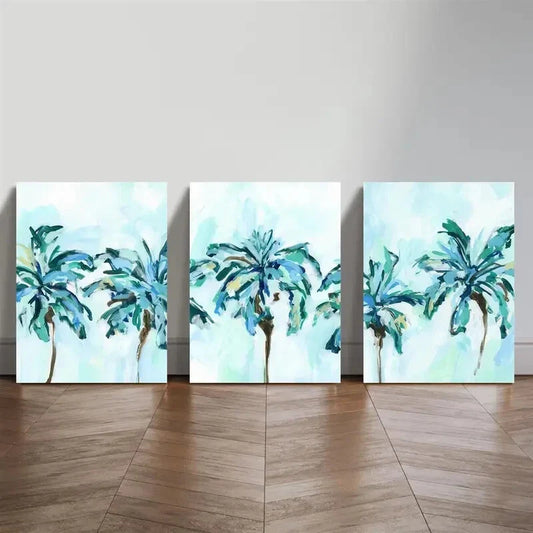 3pcs Art Deco Tropical Palm Leaves Artwork Metal Print Ready to Hang Art