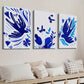 3pcs Vibrant Blue Flowers Birds & Butterflies Wall Art Set Canvas Framed 40x60cm - High Quality Print 100% Australian Made Wall Canvas Ready to Hang