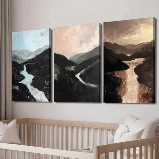 3pcs Tranquil Valley Landscapes with Waterfalls Wall Art Set Canvas Framed 40x60cm - High Quality Print 100% Australian Made Wall Canvas Ready to Hang