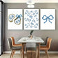 3pcs Elegant Blue Bow & Floral Metal Print Ready to Hang Art