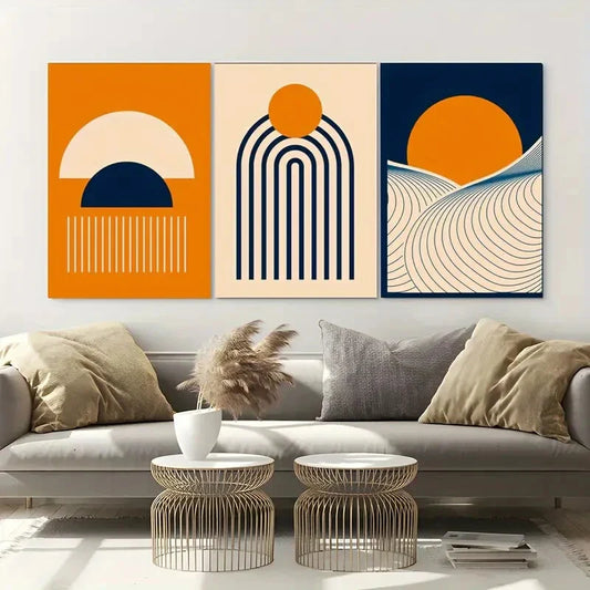 3pcs Bohemian Style with Geometric Shapes Vibrant Metal Print Ready to Hang Art