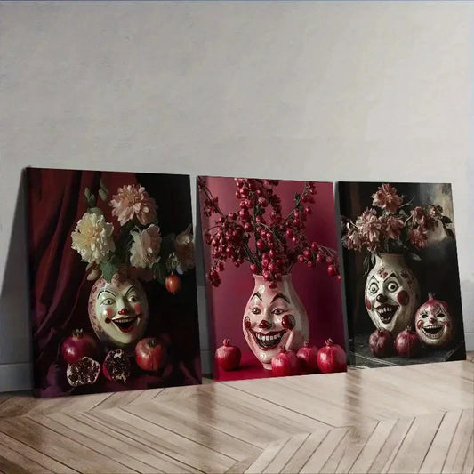 3pcs A vase with carved faces Wall Art Set Canvas Framed 40x60cm - High Quality Print 100% Australian Made Wall Canvas Ready to Hang