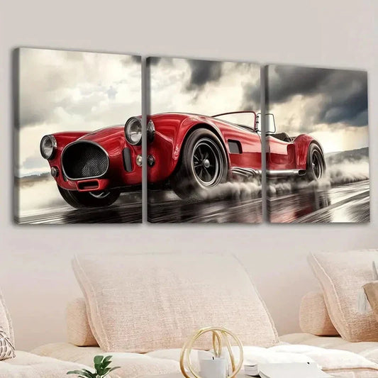 3pcs Fashion Red Cool Sports Cars Clouds Black Wall Art Set Canvas Framed 40x60cm - High Quality Print 100% Australian Made Wall Canvas Ready to Hang