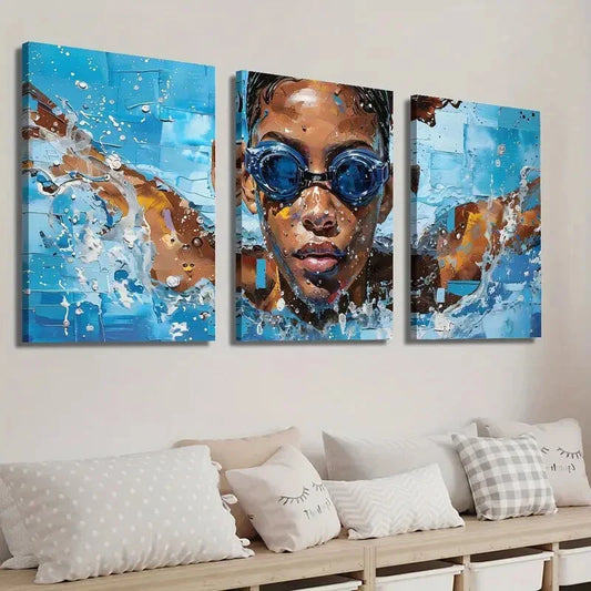 3pcs Beautiful Swimmer Painting Wall Art Set Canvas Framed 40x60cm - High Quality Print 100% Australian Made Wall Canvas Ready to Hang