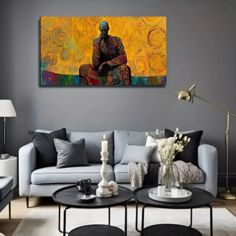 Modern Art Deco Thinker Statue Wall Art Canvas Office Home Room Framed 120x60cm