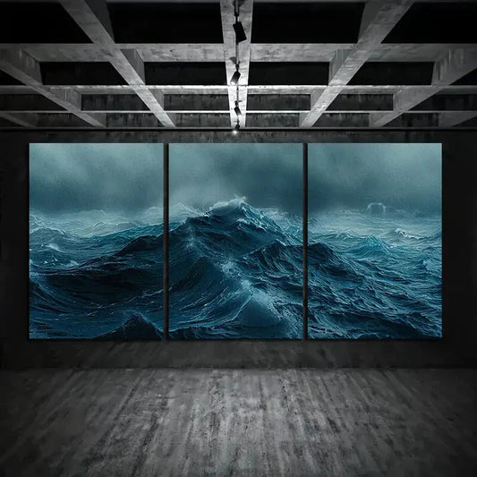 3pcs Ocean Wave Seascape Modern Blue Metal Print Ready to Hang Art