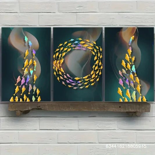 3pcs Golden fish decorative pattern, marine animal Metal Print Ready to Hang Art