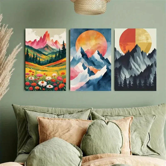 3pcs Sunset Mountain View Metal Print Ready to Hang Art