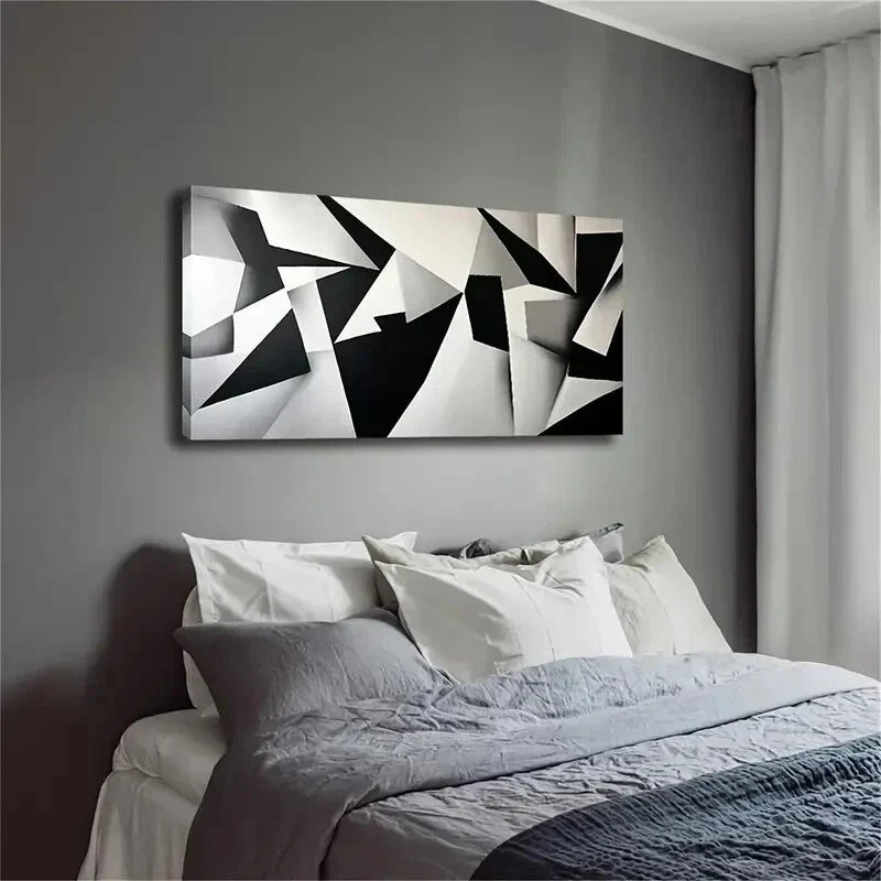 Black White & Gray Abstract Wall Art Canvas Office Home Room Framed 120x60cm