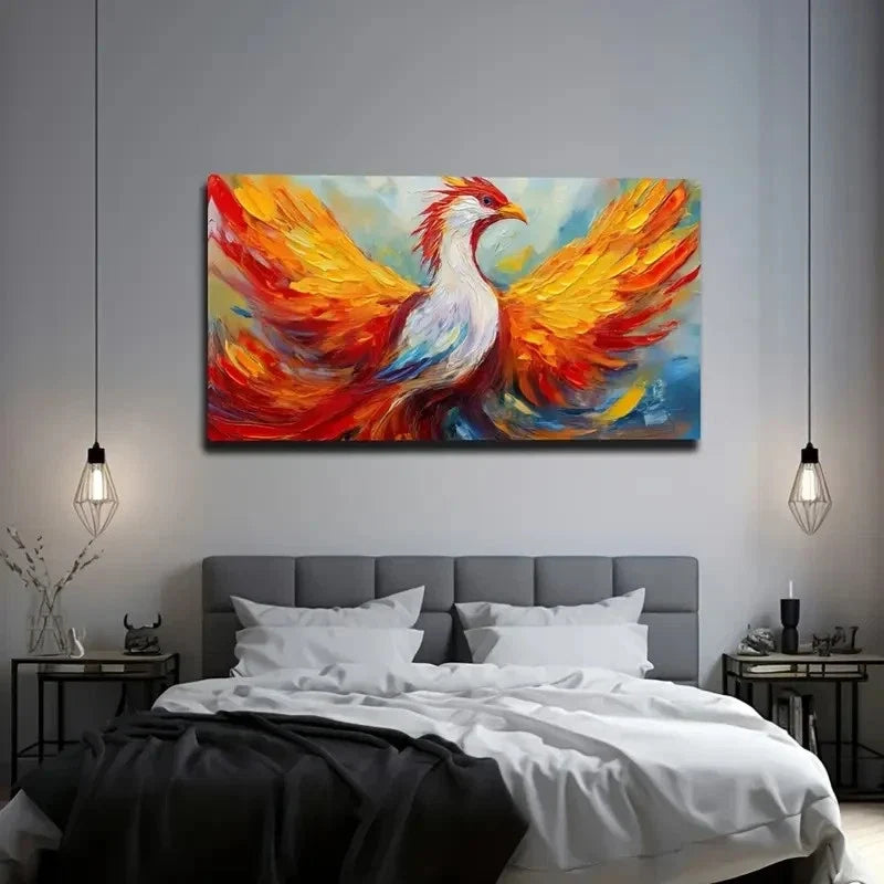 Vibrant Phoenix Wall Art Canvas Office Home Room Framed 80x45cm