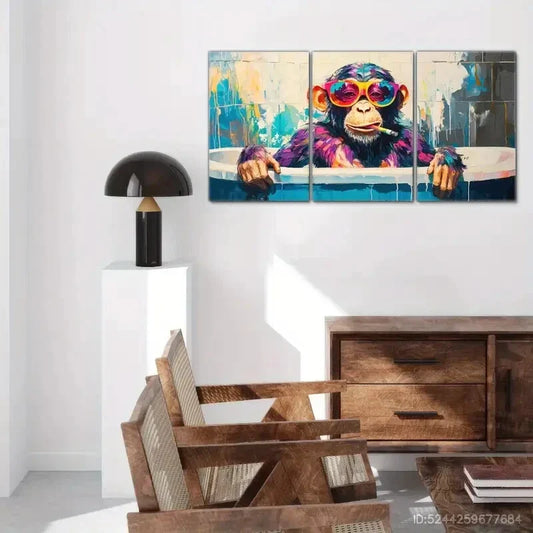 3pcs Monkey Colorful Glasses Animal Art Print Metal Print Ready to Hang Art