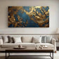 Blue & Golden Leaf Pattern wall canvas office home room framed 120x60cm
