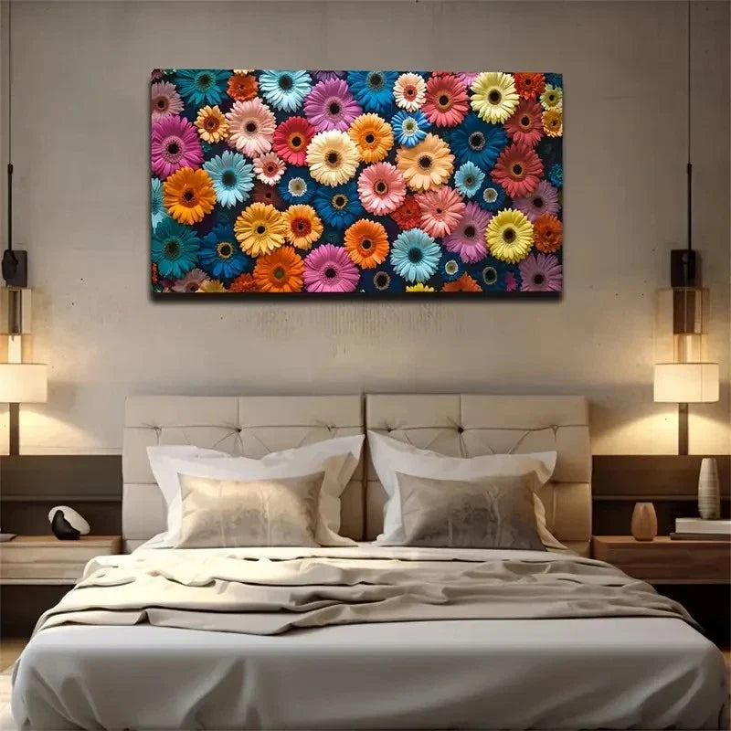 Fresh Colorful Flowers Suitable Wall Art Canvas Office Home Room Framed 80x45cm