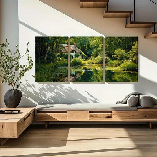 3pcs Lush Greenery Serene Pond Nature Metal Print Ready to Hang Art