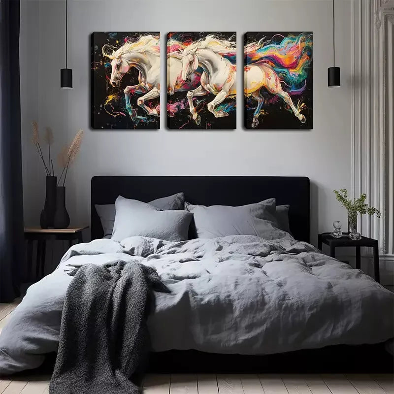 3pcs Two Magic White Horses  Wall Art Set Canvas Framed 40x60cm - High Quality Print 100% Australian Made Wall Canvas Ready to Hang