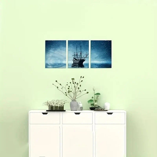 3pcs  Ship Art with a Starry Night Sky Metal Print Ready to Hang Art