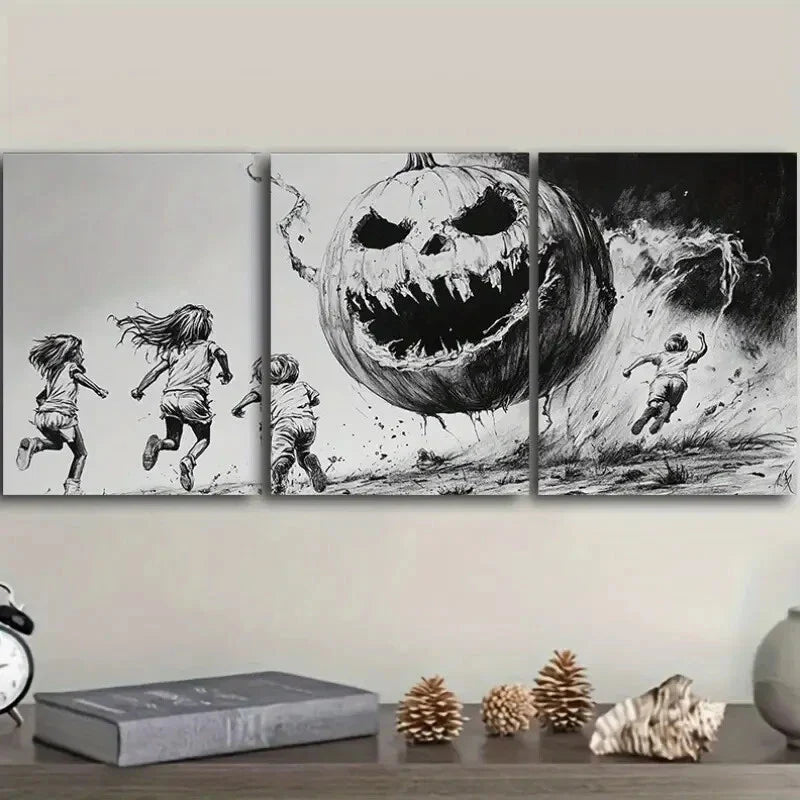 3pcs   Giant pumpkins and kids Painting Wall Art Set Canvas Framed 40x60cm - High Quality Print 100% Australian Made Wall Canvas Ready to Hang