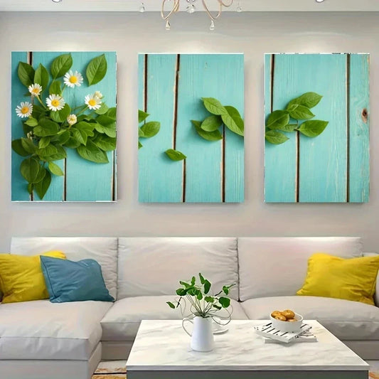 3pcs A Bouquet of White Daisies Metal Print Ready to Hang Art
