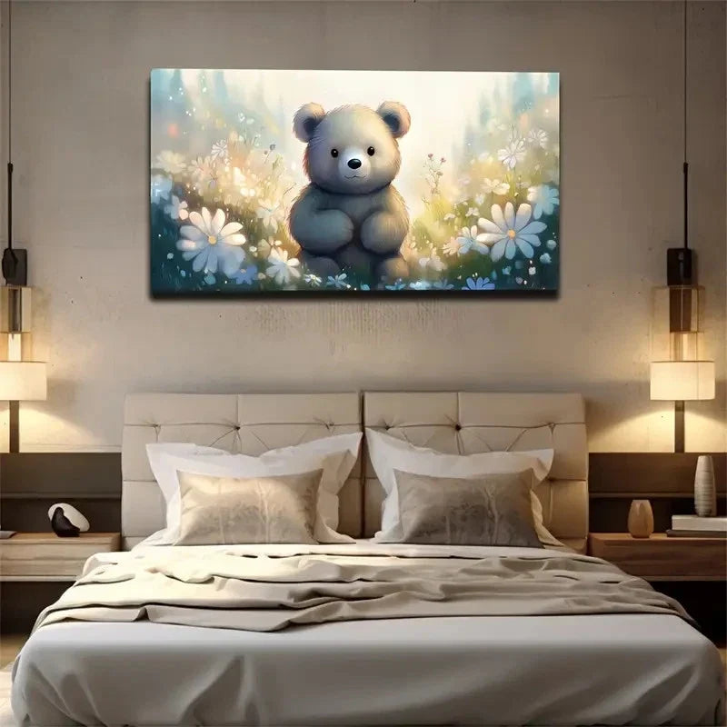 Lovely Teddy Bear Wall Art Canvas Office Home Room Framed 80x45cm