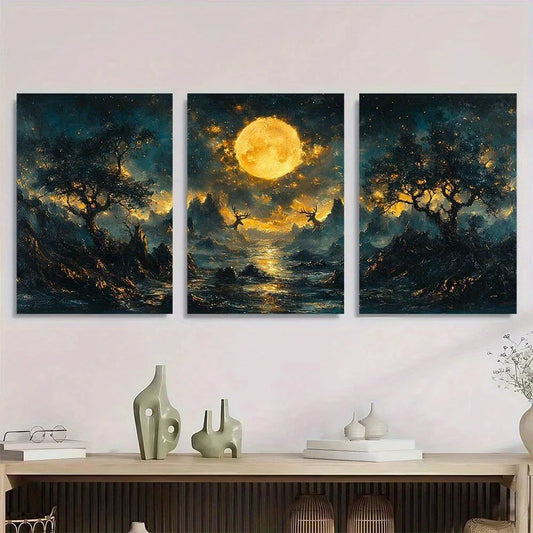 3pcs Moonlit Witches Ritual Nighttime Metal Print Ready to Hang Art