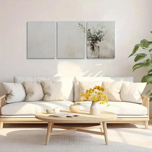 3pcs Mason Jar with Eucalyptus Metal Print Ready to Hang Art