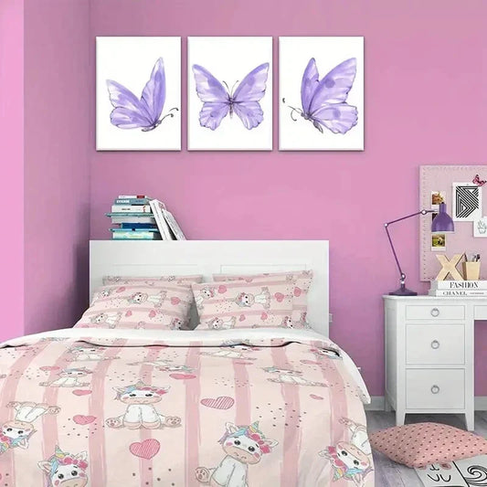 3pcs  Modern Rustic Art Deco Butterfly Metal Print Ready to Hang Art