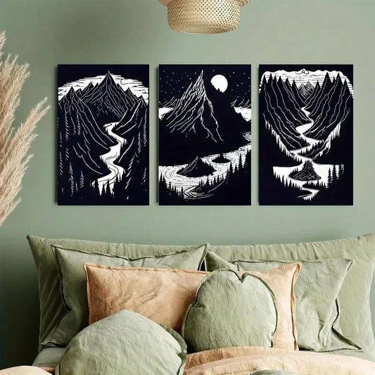 3pcs The Mountains and the Rivers are Magnificent Metal Print Ready to Hang Art