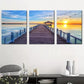 3pcs Natural Pine Wood Pier Sea view Painting Wall Art Set Canvas Framed 40x60cm - High Quality Print 100% Australian Made Wall Canvas Ready to Hang