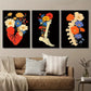3pcs Colorful Floral Anatomical Heart Floral Metal Print Ready to Hang Art